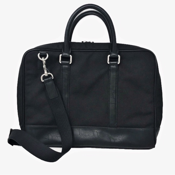 fossil men's travel bags Fossil Men's Black Canvas Messenger Briefcase Travel Bag